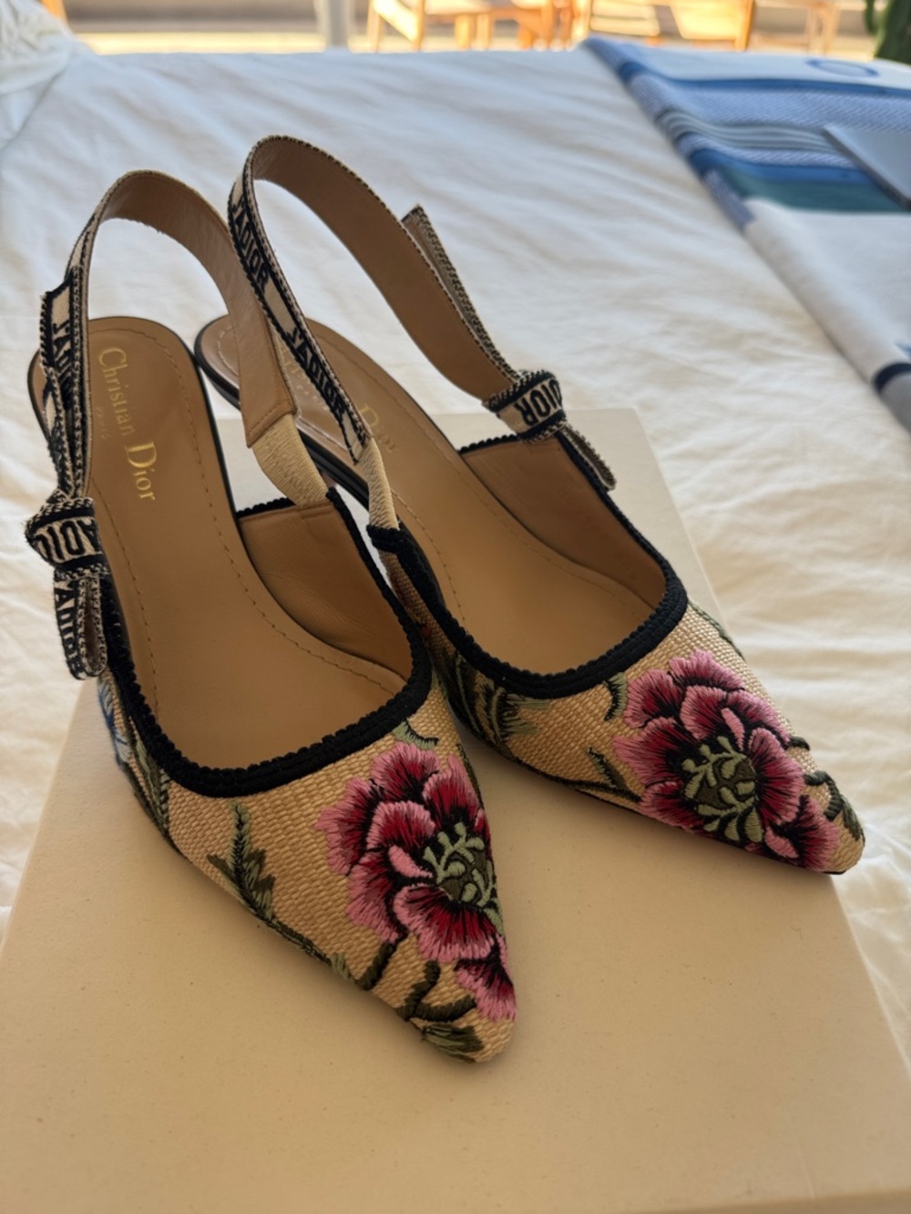Dior Embroidered Floral Slingback Pumps in Beige, Pink and Green - Picture 11 of 11